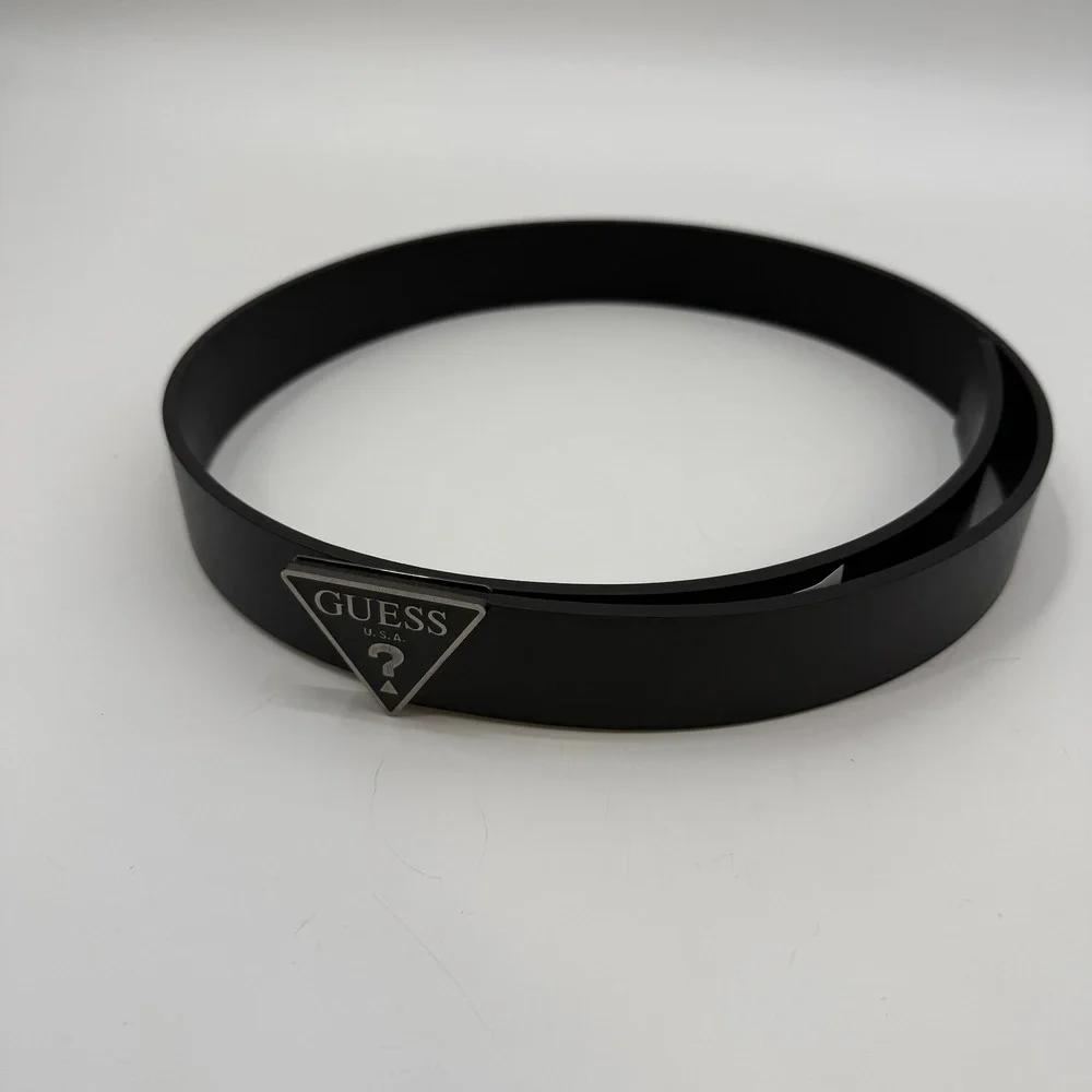 Guess Mens Size Small Belt Black New Triangle Logo Plaque